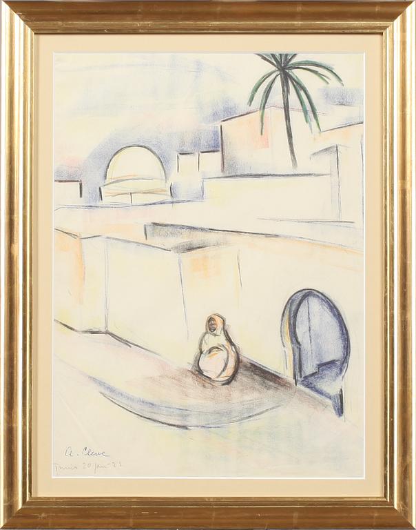 AGNES CLEVE, pastell, signerad och daterad Tunis 20 jan -22.