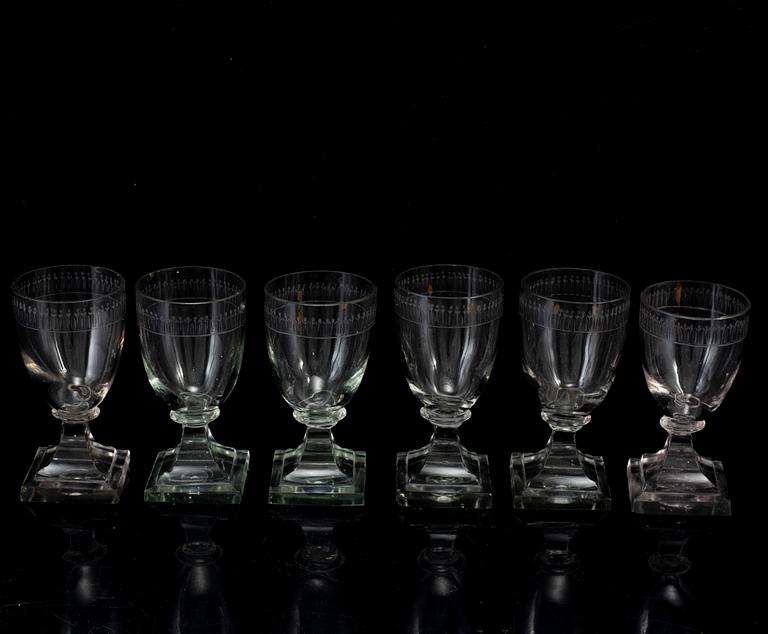 A set of six wine glasses, early 19th century.