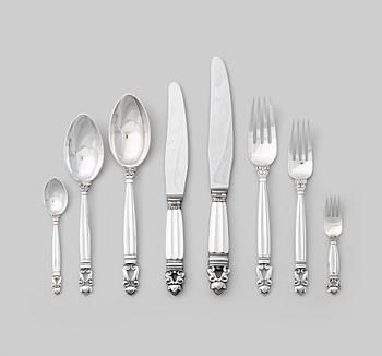 125. Johan Rohde, a set of 85 pieces of "Acorn" flatware, Georg Jensen, Copenhagen 1925-1975, silver and stainless steel.