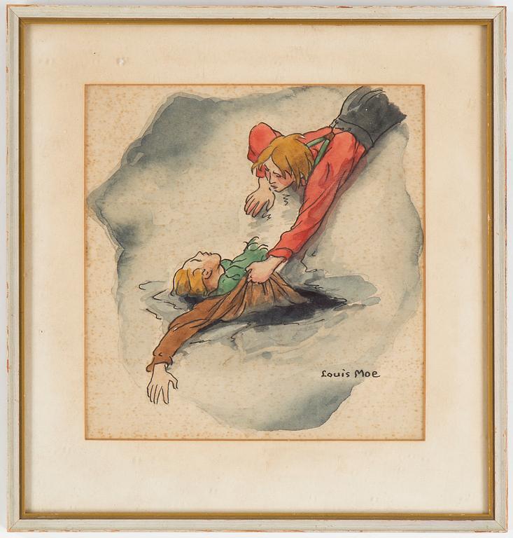 LOUIS MOE, teckningar, 5 st, signerade.
