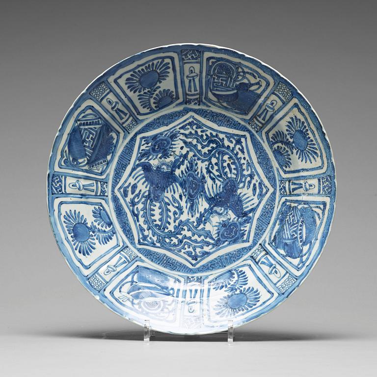 A blue and white kraak dish with double phoenix, Ming dynasty, Wanli (1572-1620).