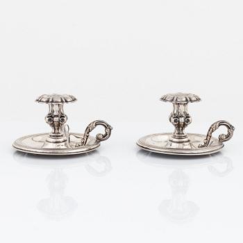 Lars Larson & Co, nattljusstakar, ett par, silver, Göteborg 1866.