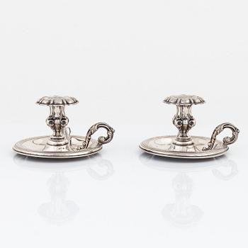 A pair of Swedish Silver Chamber Candlesticks, mark of Lars Larson & Co, Gothenburg 1866.