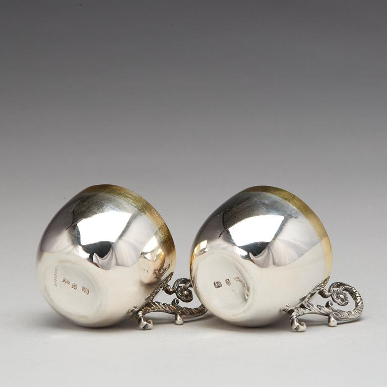 A pair of Swedish parcel-gilt silver cups, mark of Daniel Falck, Malmo (1685-1705). Reworked in the 19th century.