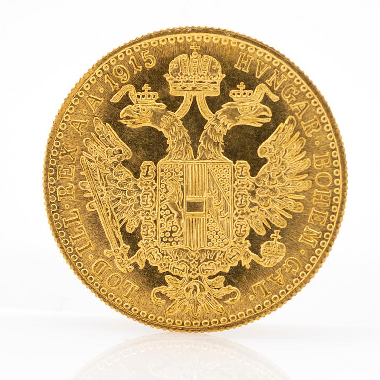 Gold coin, Austria-Hungary, Franz Joseph 1 Ducat, 1915.