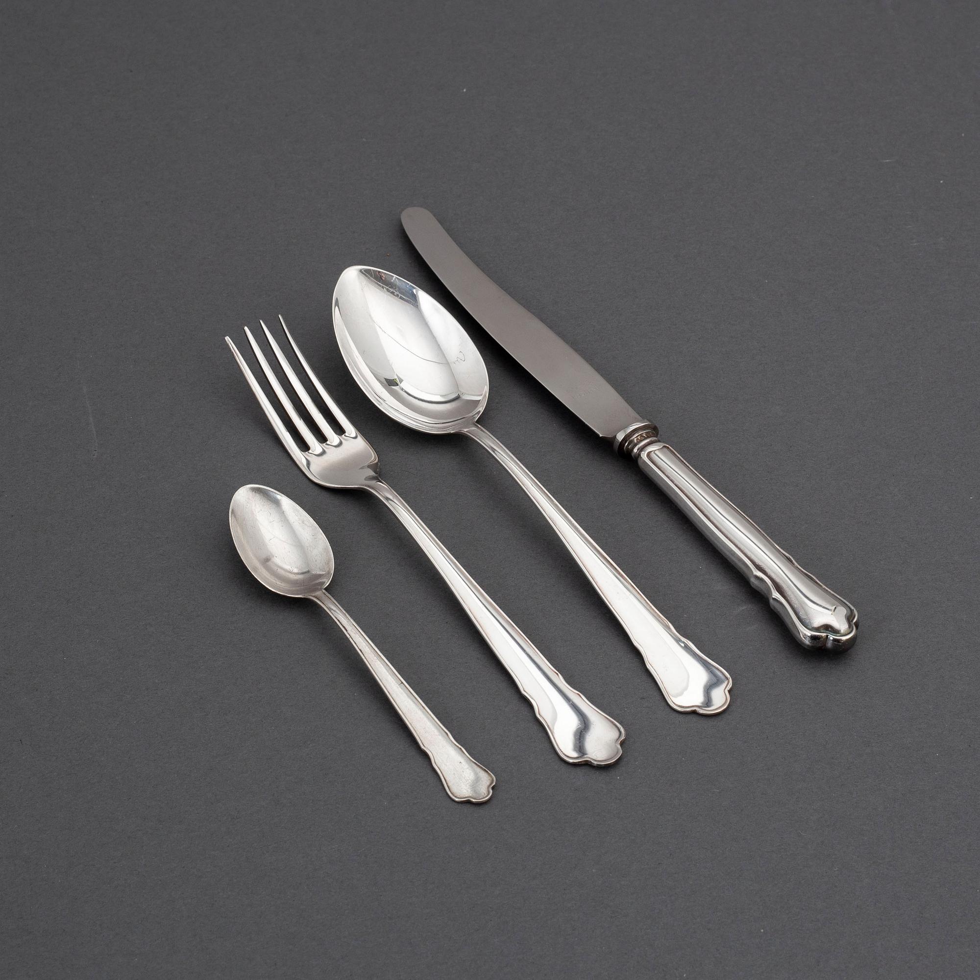 A 'Chippendale' silver cutlery, GAB, some Stockholm 1954 (48 pc).