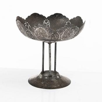 A Persian silver plated copper bowl, 20th century.