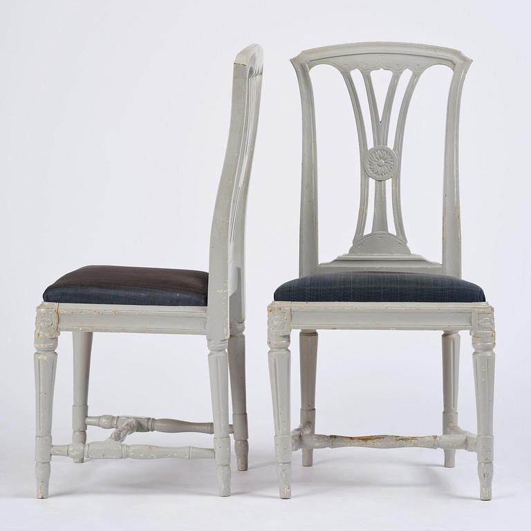 A set of six Gustavian chairs, Stockholm, late 18th century.