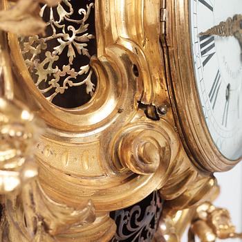 French Louis XV 1740's gilt bronze wall clock.