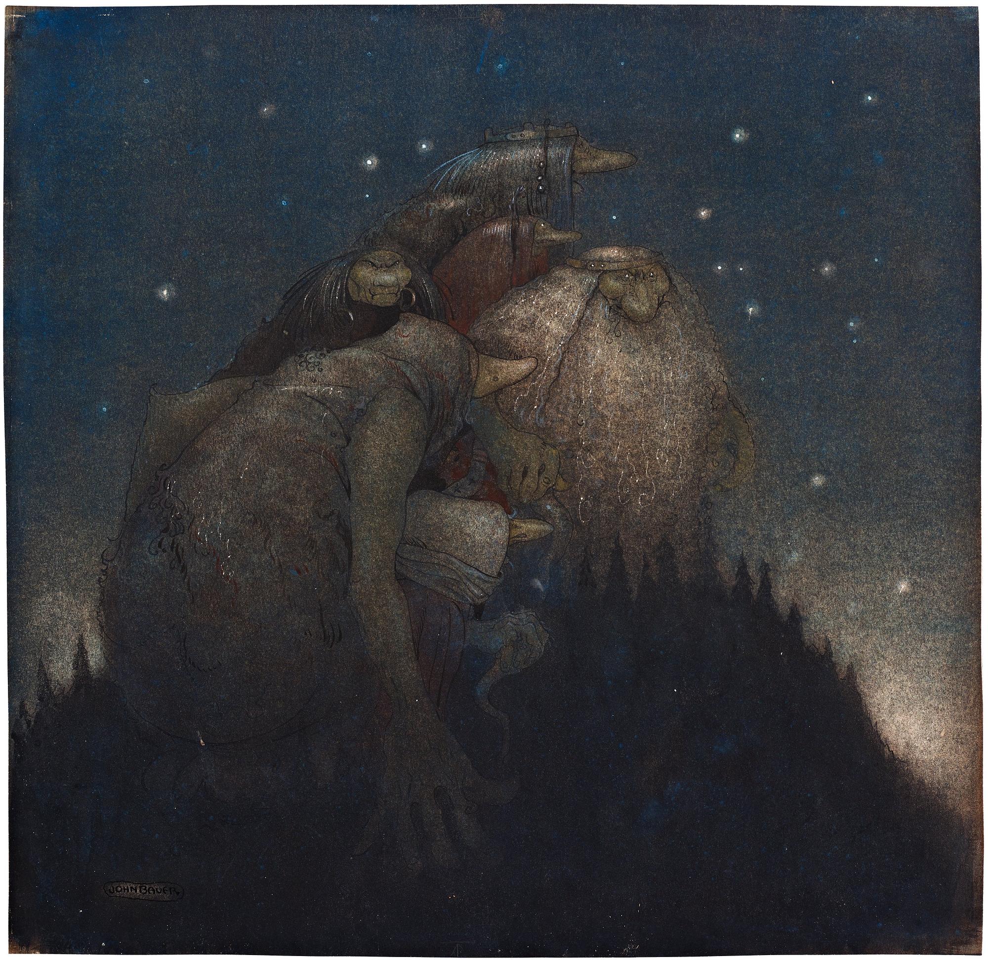 John Bauer, 'Troll, stjärnenatt' (Troll, starry night).