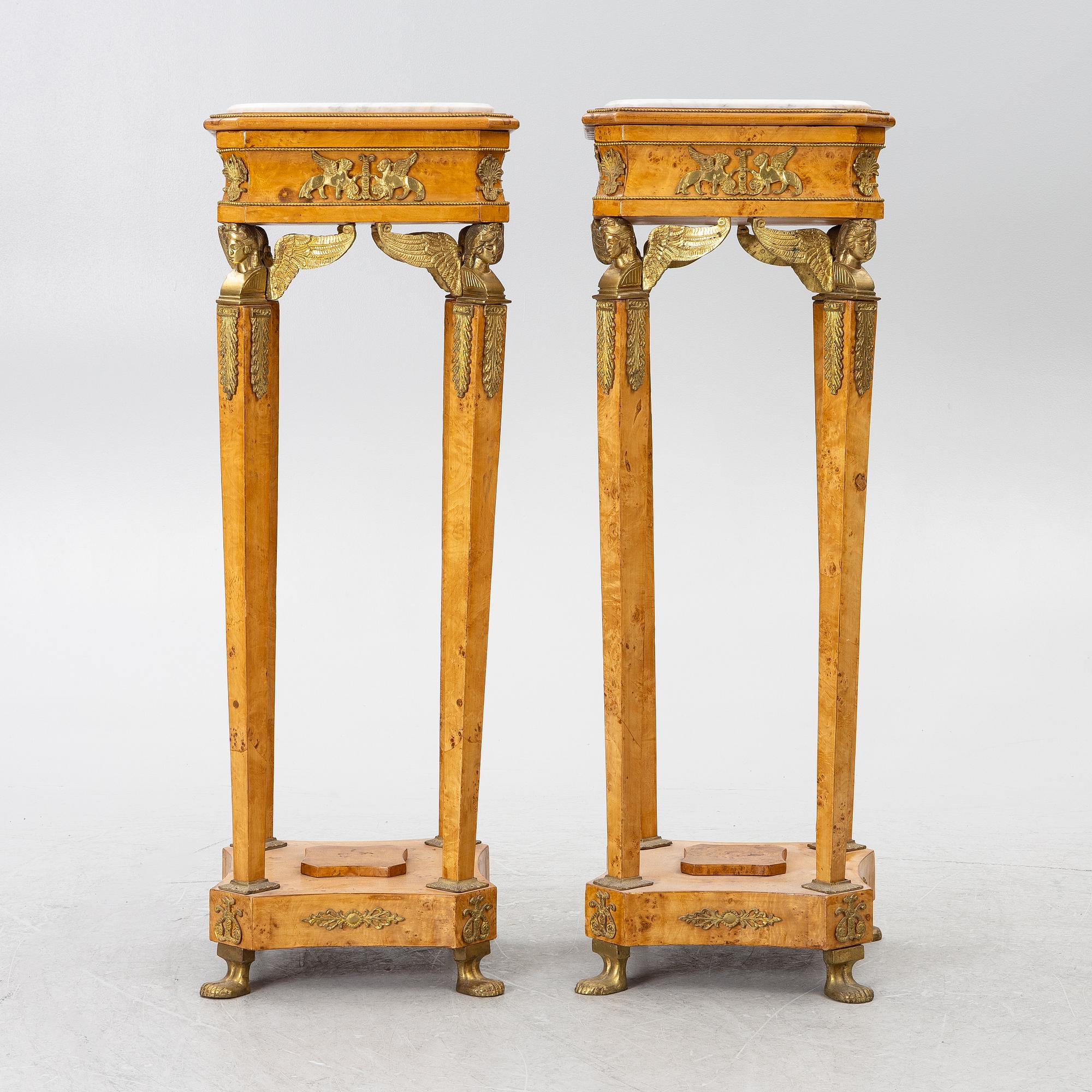 Pedestals, a pair, Empire style, around the year 2000.