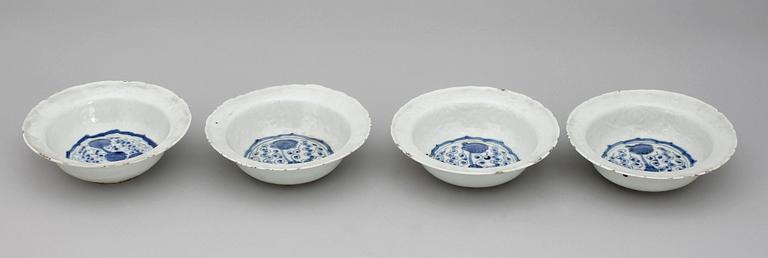 A set of four blue and white dishes. Ming dynasty, Wanli (1573-1620).