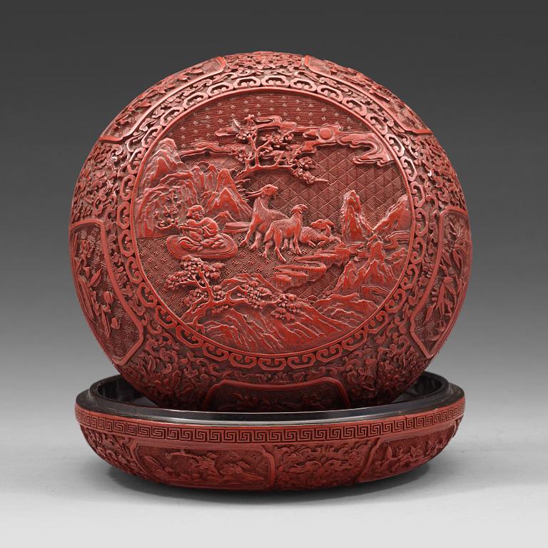 A carved lacquer box with cover, Qing dynasty (1664-1912).