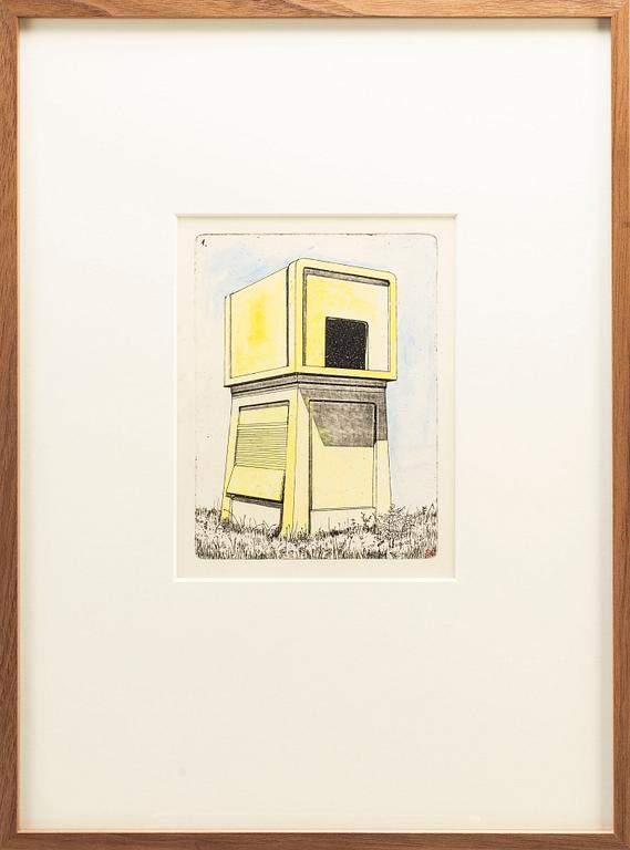 STEN EKLUND, hand colored etching, signed.