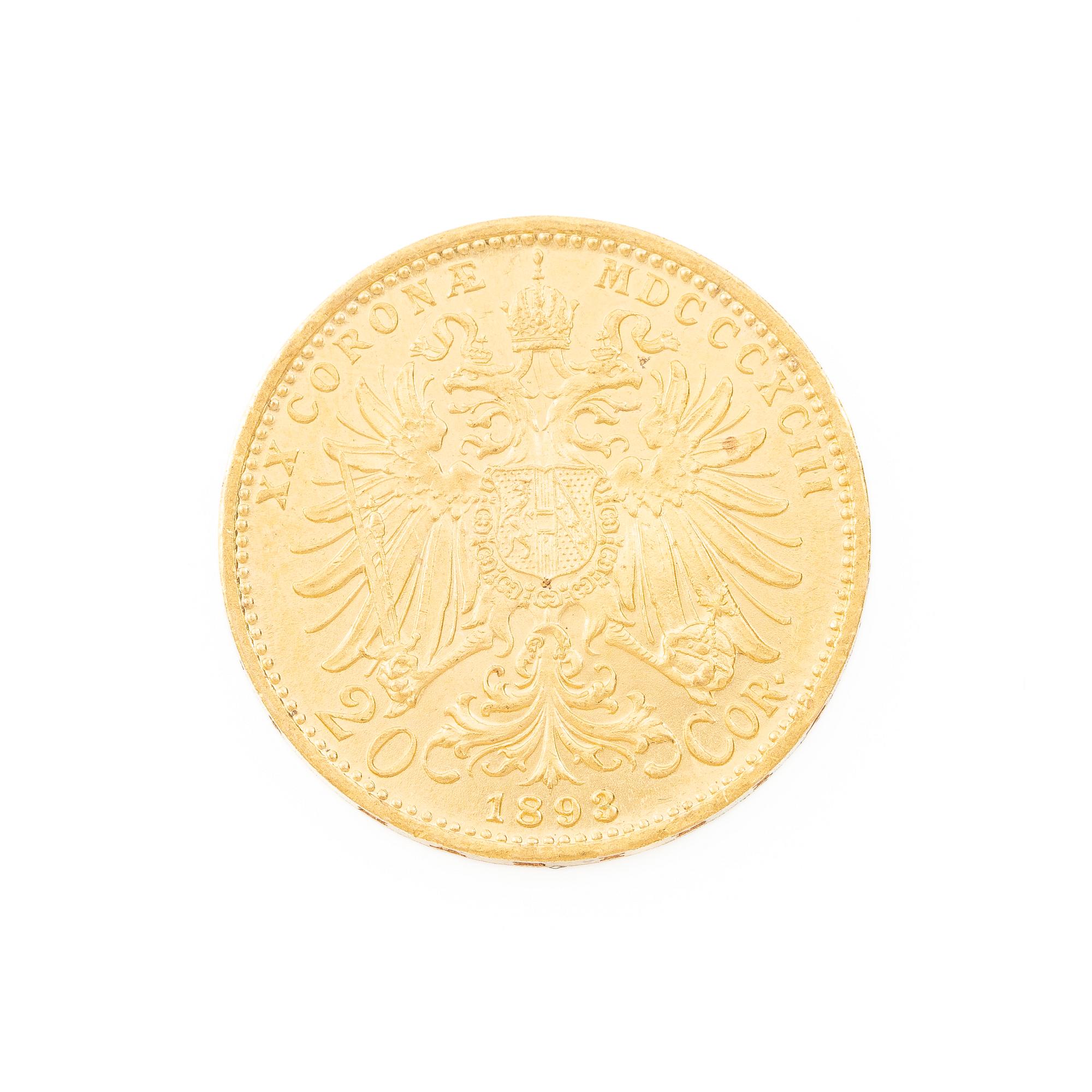 Gold coin, Austria-Hungary, 20 Corona, 1893.