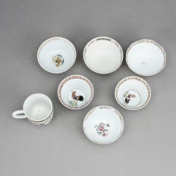 KOPPAR, 7 st, porslin, Kina, 1700-tal.
