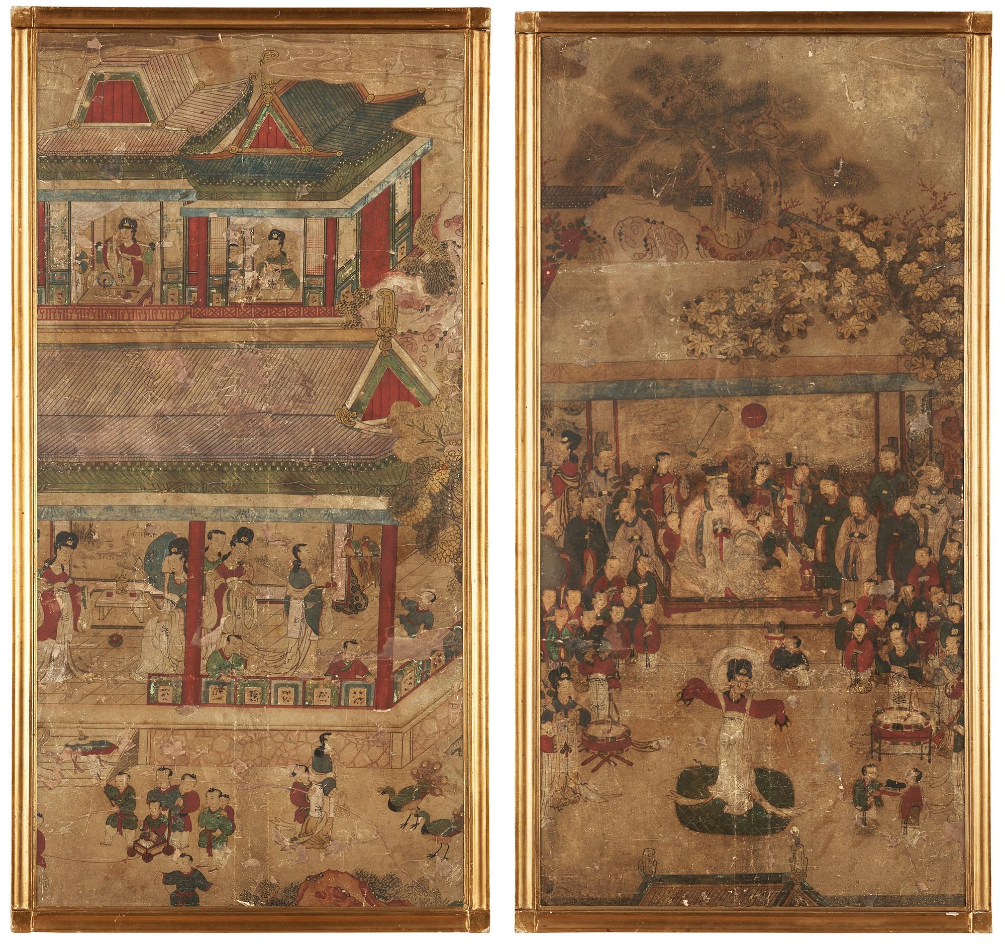 Two paintings with court-scenerys, ink and colour on paper, Qing dynasty, presumably 17th Century.