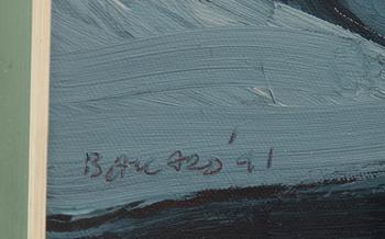 Brian Ballard, "Model holding knees".