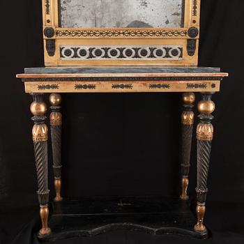 A late Gustavian early 19th century mirror and console table.