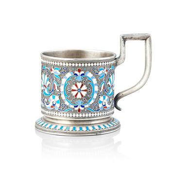 235. A Russian silver and enamel tea-glass holder, Moscow 1899-1908. Possibly Vasily Agafonov.