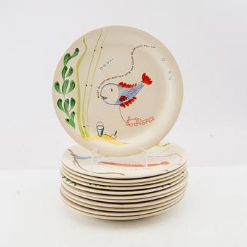 Stig Lindberg, 12 plates "Löja" Gustavsberg, second half of the 20th century, earthenware.