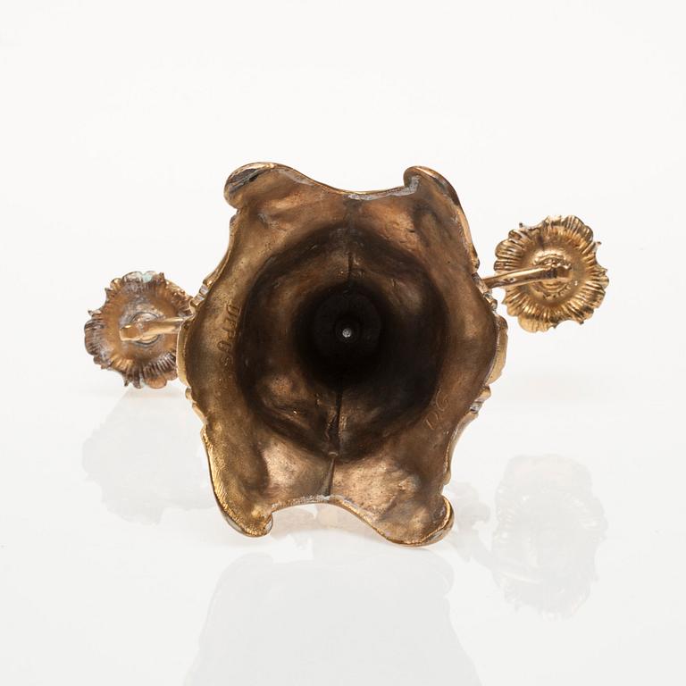 KANDELABER, förgylld metall, rokokostil, 1900-tal.