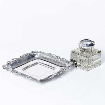 K Anderson, inkstand, silver and glass, Stockholm, 1900-1902,