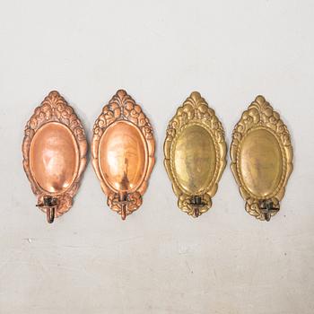 Wall sconces 2 pairs Art Nouveau early 20th century.