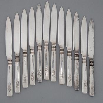 FRUKTKNIVAR, 12 st, silver, Borgå 1921. Tot. vikt ca. 283,3 g.