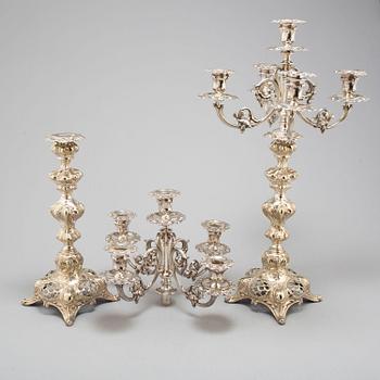 A pair of silver plate candelabra, 20th century.