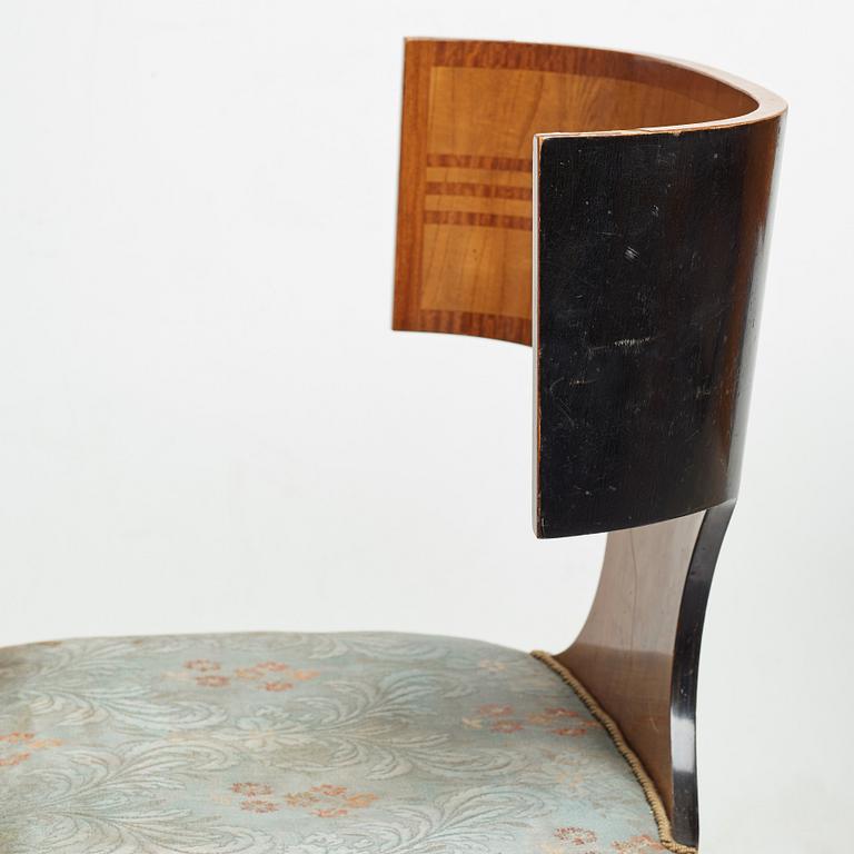 Swedish grace, a pair of klismos chairs for Carl Johansons Möbleringsaffär, 1930's.