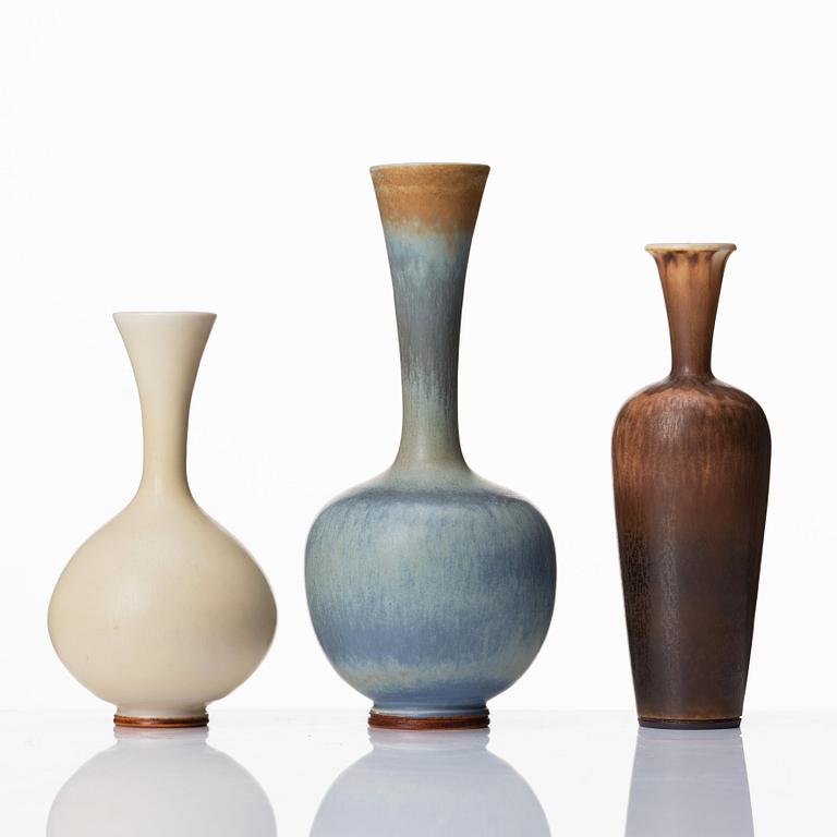 Berndt Friberg, a set of three stoneware vases and a bowl, Gustavsbergs studio, Sweden 1964-76.