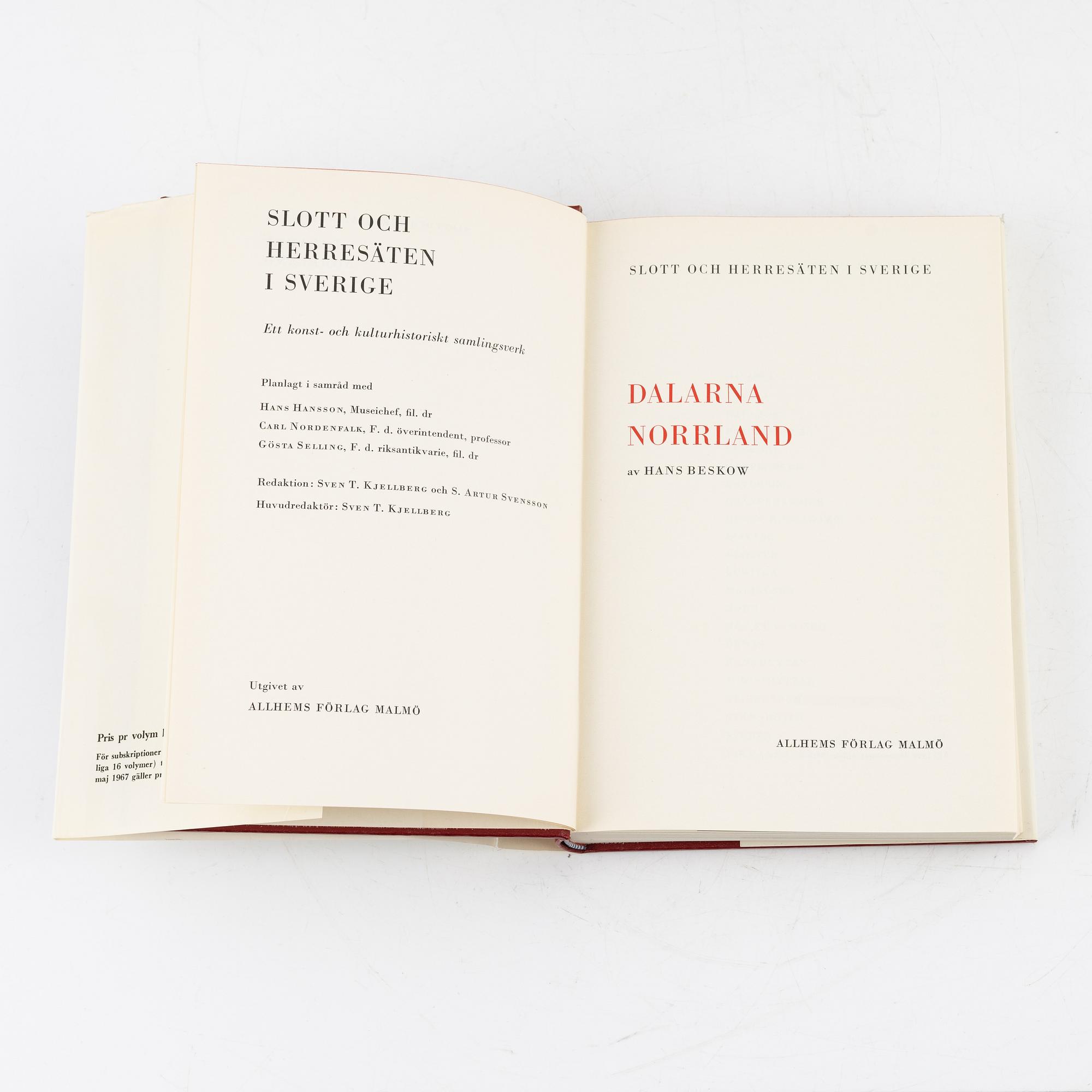 Books, 'Svenska Slott och Herresäten', 17 volumes, Allhems Förlag, Malmö, 1966-71.