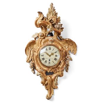 82. A Swedish Rococo 18th Century wall clock by J. Ekström.