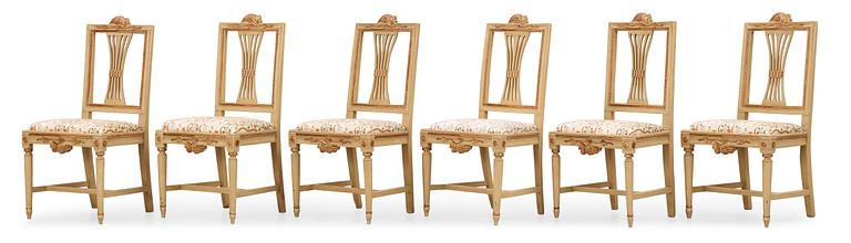 Six Gustavian late 18th century chairs.