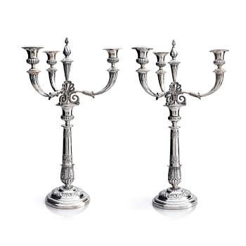 297. Caspar Julius Wrom, kandelabrar, ett par, silver, Köpenhamn, Danmark 1834.