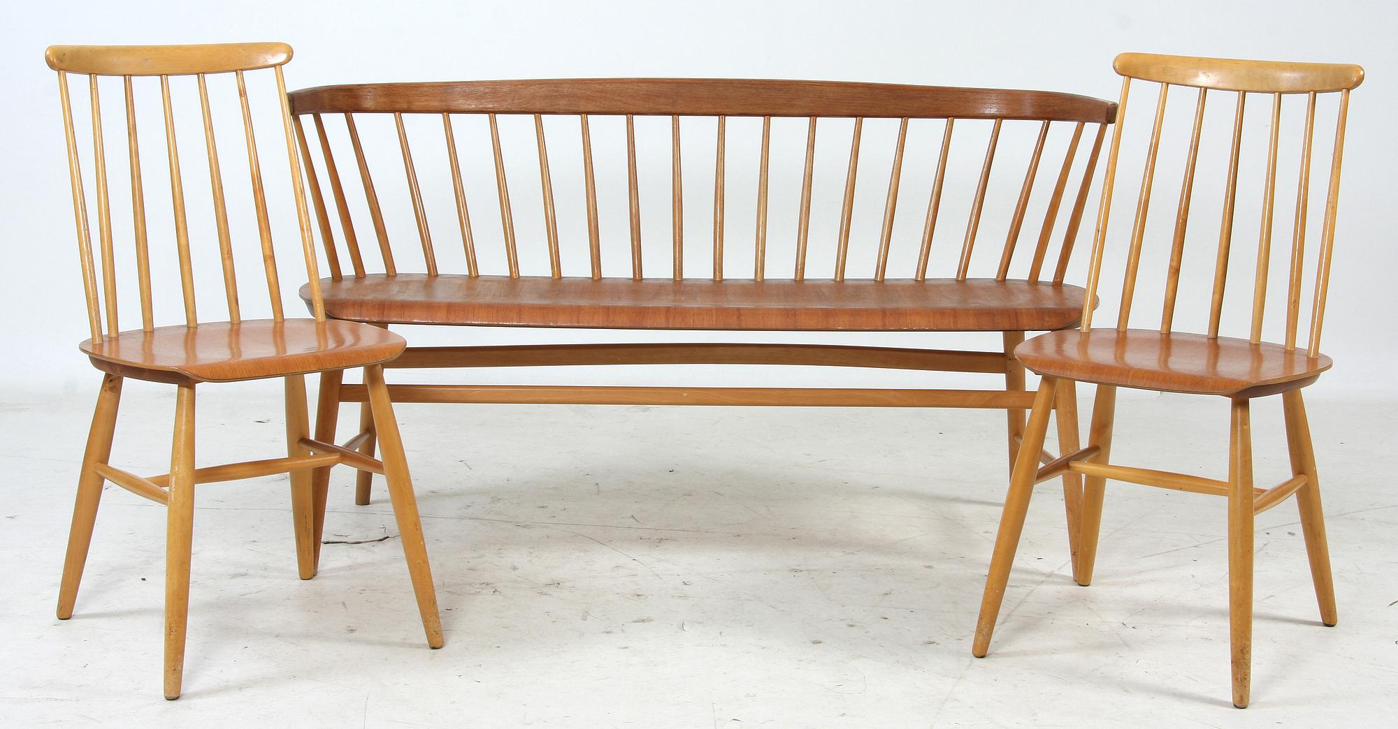 SOFFA, “Florett nr 150” samt STOLAR, ett par, AB Bröderna Wigells stolfabrik.