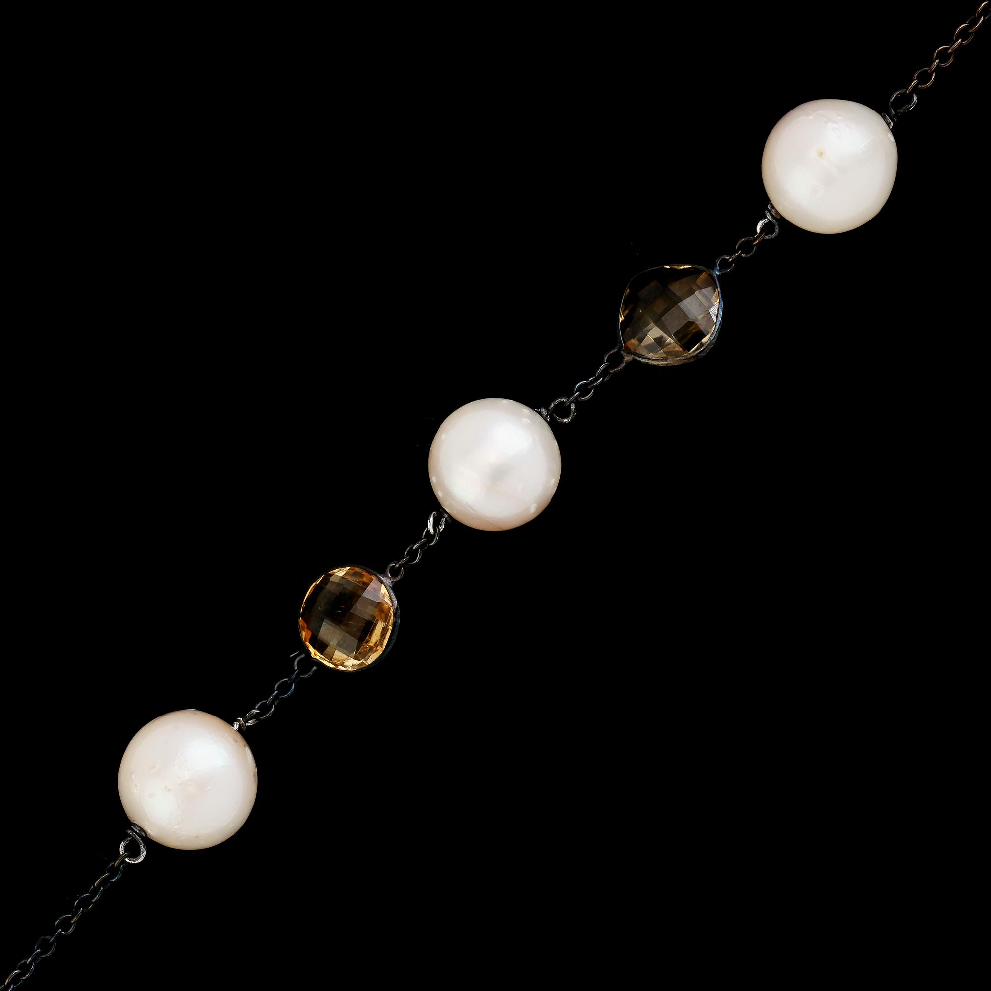 COLLIER, sterlingsilver, citriner och south sea-pärlor.