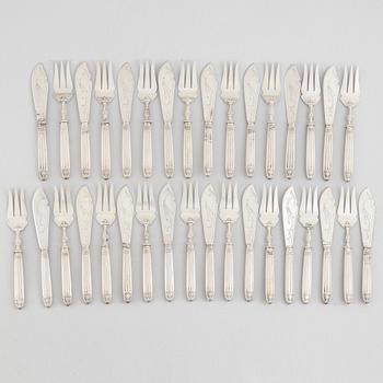 Fish cutlery, 34 pieces, silver, France, circa 1900.