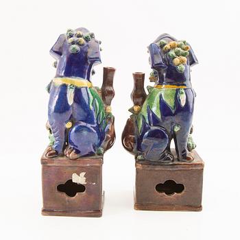 A pair of Chinese Joss stick holders, late Qing dynasty/early 20th Century.