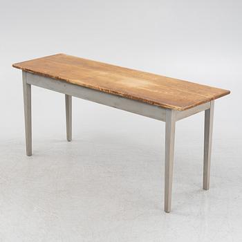 A painted pine table, contemporary with older parts.
