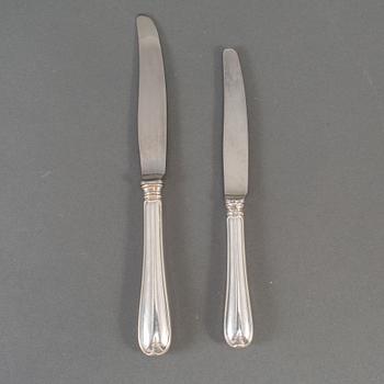 6 + 6 silver 'Svensk Rund' knives, GAB, Stockholm and Eskilstuna, 1950-70s.