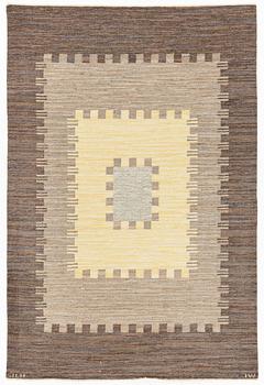 Ingrid Welander, a flat weave rug, Jönköpings läns hemslöjd, signed JLH IW, c. 240 x 160 cm.