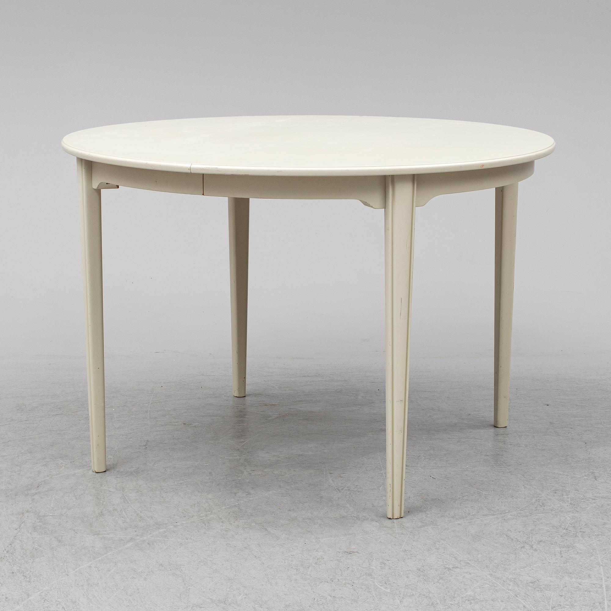 CARL MALMSTEN, matgrupp, 7 delar, 6 stolar samt bord. Två iläggskivor medföljer.