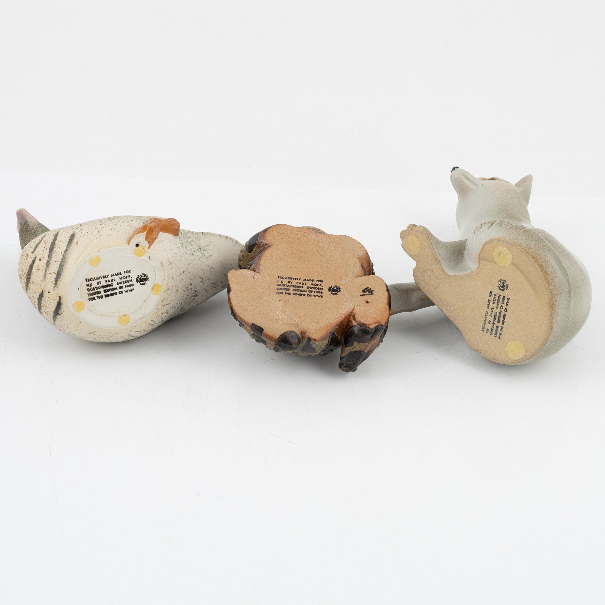 Paul Hoff, figuriner, 5 st, Berguv, Fjällräv, Fjällgås, Tornuggla och Grönfläckig padda, WWF.