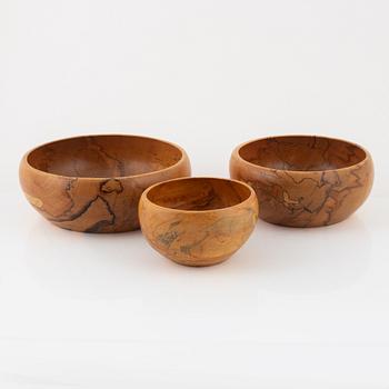 Gösta Israelsson, three beech bowls, signed.