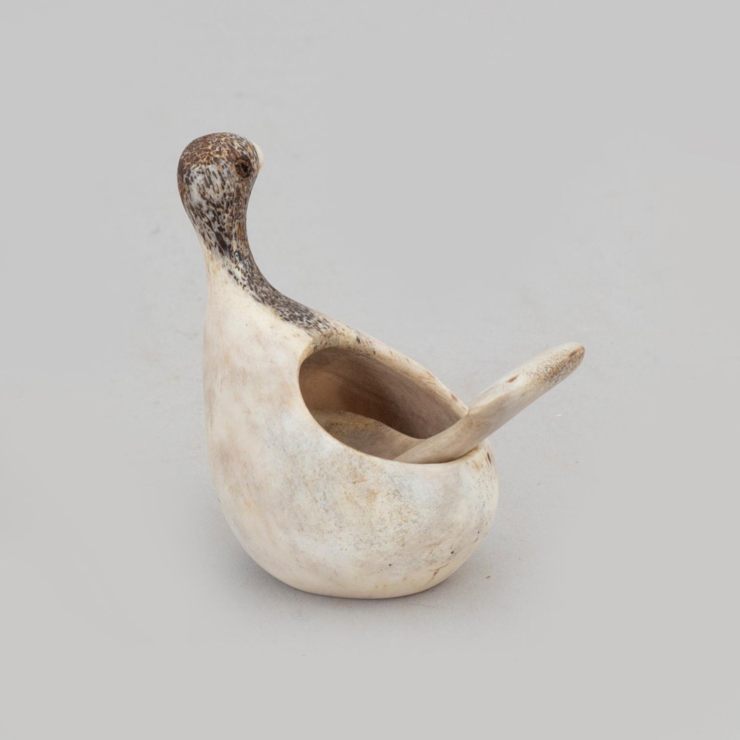 LARS PIRAK, a grouse reindeer horn salt cellar, signed Lars Pirak.