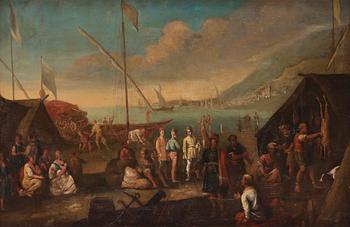 863. Hendrik van Minderhout, follower of, Harbor scene with oriental merchants.