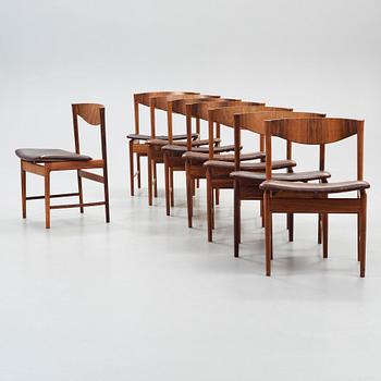 A set of eight Ib Kofod Larsen palisander chairs, Säffle Möbelfabrik, Sweden 1960's.