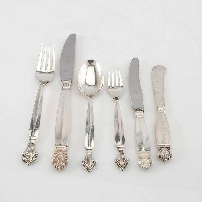 Johan Rohde, Bestick 107 dlr "Dronning/Acanthus" sterlingsilver, för Georg Jensen.